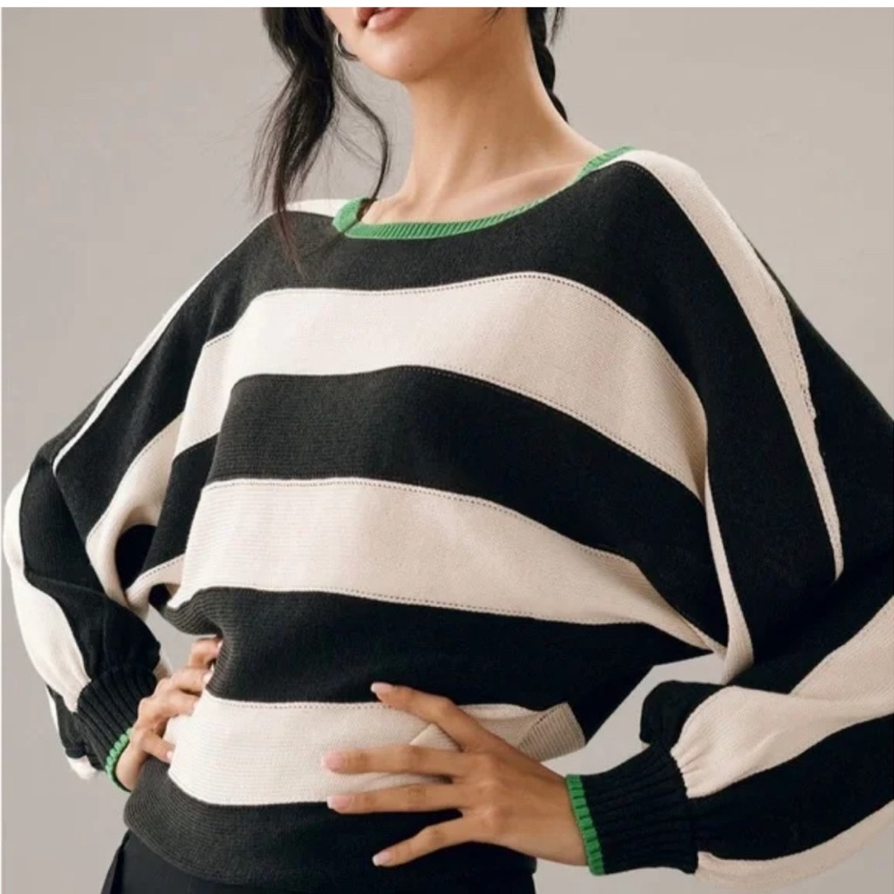 Anthropologie, Maeve Blue & Cream Striped Slouchy Boatneck Nautical Sweater